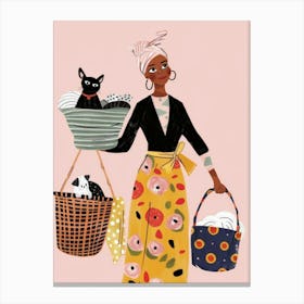 Black Woman With Baskets Canvas Print