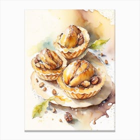 Pecan Tassies Dessert Storybook Watercolour 3 Flower Canvas Print