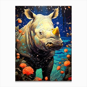 Rhino In The Night Canvas Print