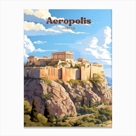 Acropolis Greece Athena Temple Modern Travel Art Canvas Print