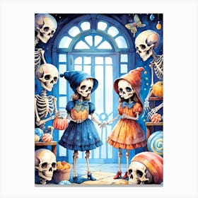 Cute Halloween Skeleton Family Painting (5) Canvas Print