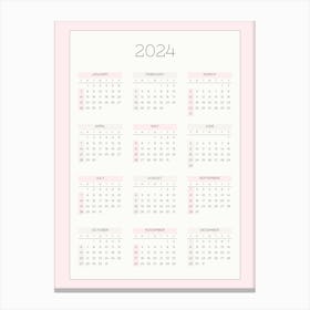 2024 Calendar pink Canvas Print
