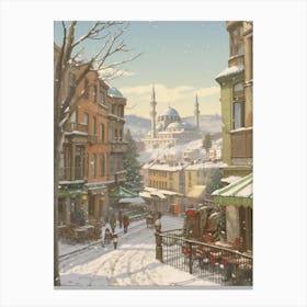 Vintage Winter Illustration Istanbul Turkey 2 Canvas Print