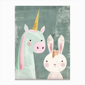 Storybook Style Unicorn & Bunny Canvas Print