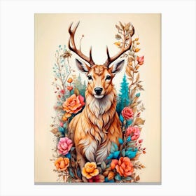 Deer With Flowers Canvas Print