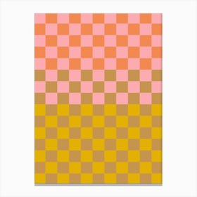 Cute Retro Aesthetic Checkered Geometric Checkerboard in Pink Orange and Yellow Canvas Print
