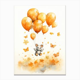 Butterfly Flying With Autumn Fall Pumpkins And Balloons Watercolour Nursery 2 Canvas Print