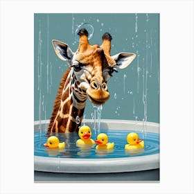 Giraffe With Rubber Ducks Canvas Print