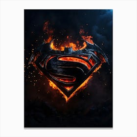 Batman Superman Logo In Flames Canvas Print