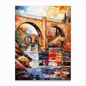 Old Stone Bridge in Autumn II, Abstract Vibrant Colorful Painting in Van Gogh Style Canvas Print