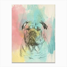 American Bulldog Pastel Line Watercolour Illustration  4 Canvas Print