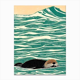Sea Otter II Linocut Canvas Print