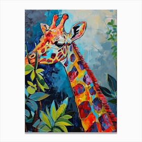 Colourful Giraffe In The Plants 4 Canvas Print