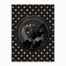 Shadowy Vintage Damask Rose Botanical in Black and Gold 2 Canvas Print