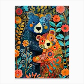 Colourful Floral Folky Bears 2 Canvas Print