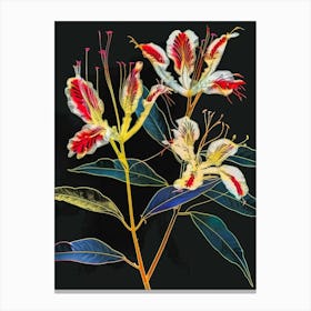 Neon Flowers On Black Peacock Flower 2 Canvas Print