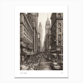 New York Usa Pencil Sketch 1 Watercolour Travel Poster Canvas Print