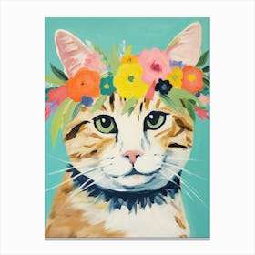 Manx Cat With A Flower Crown Painting Matisse Style 3 Canvas Print