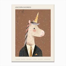 Unicorn In A Suit & Tie Mocha Background 2 Poster Canvas Print