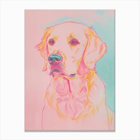 Golden Retriever Dog Pink & Blue Line Illustration Canvas Print