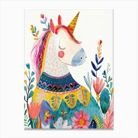 Unicorn In A Knitted Jumper Rainbow Floral Painting 2 Canvas Print