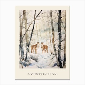 Winter Watercolour Mountain Lion 1 Poster Canvas Print