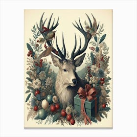 Christmas Deer 3 Style William Morris Canvas Print