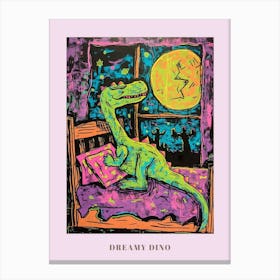 Dinosaur Snoozing In Bed At Night Abstract Illustration 2 Poster Canvas Print