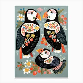 Folk Style Bird Painting Puffin 1 Canvas Print