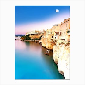 Vieste Town On Cliffs At Dawn Puglia Italy Canvas Print