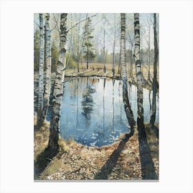 Birch Trees In The Pond Canvas Print