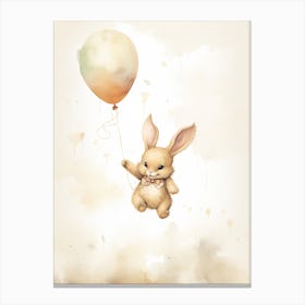 Baby Rabbit Flying With Ballons, Watercolour Nursery Art 2 Canvas Print