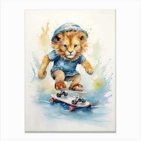 Skateboarding Watercolour Lion Art Painting 1 Canvas Print