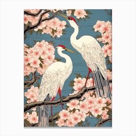 Cherry Blossom And Cranes 4 Vintage Japanese Botanical Canvas Print