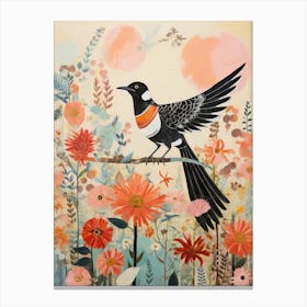 Magpie 4 Detailed Bird Painting Canvas Print