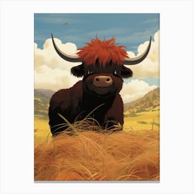 Cute Black Bull In The Grass Canvas Print