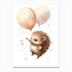 Baby Hedgehog Flying With Ballons, Watercolour Nursery Art 2 Canvas Print