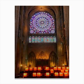 Old Notre Dame Cathedral Stain Glass and Candles (Paris Series) Canvas Print