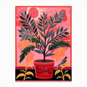 Pink And Red Plant Illustration Zz Plant Raven 1 Canvas Print