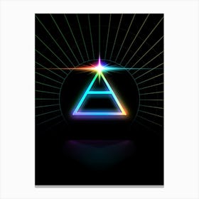 Neon Geometric Glyph in Candy Blue and Pink with Rainbow Sparkle on Black n.0435 Canvas Print