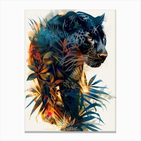 Double Exposure Realistic Black Panther With Jungle 24 Canvas Print