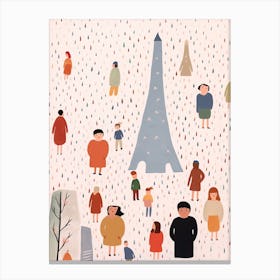 In Paris With The Eiffel Tower Scene, Tiny People And Illustration 3 Canvas Print