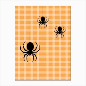 Halloween Spiders On A Plaid Background Canvas Print