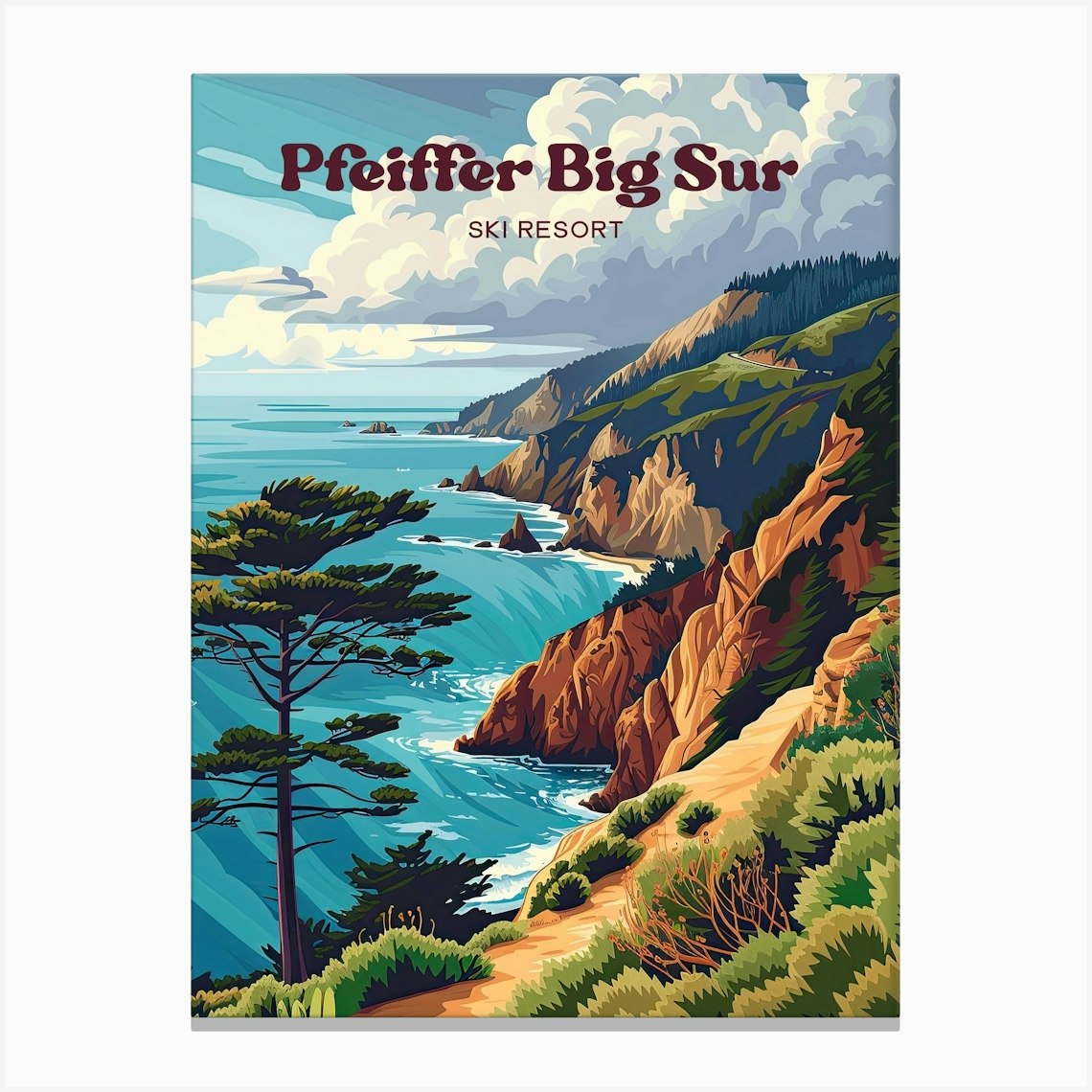 Pfeiffer Big Sur Mini Yosemite Digital Travel Art Canvas Print by Wanderscape Travel Art