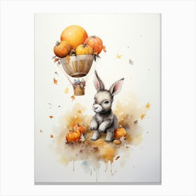 Donkey Flying With Autumn Fall Pumpkins And Balloons Watercolour Nursery 4 Canvas Print