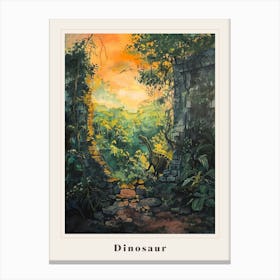 Dinosaur By An Abandoned Wall Covered In Vines Painting Poster Canvas Print