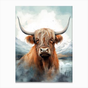 Grey Cloudy Painting Of Highland Cow Canvas Print