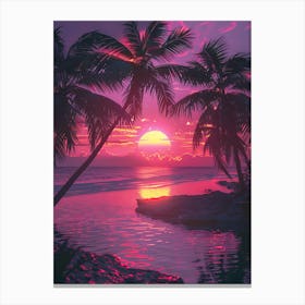 Synthwave Sunset At The Beach 17 Canvas Print