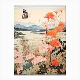 Butterfly With Flowers Japanese Style Painting 1 Canvas Print