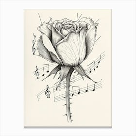English Rose Music Line Drawing 1 Canvas Print